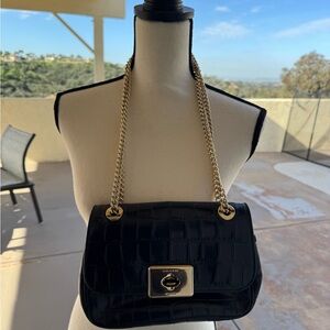 Coach Black Croc-Embossed Shoulder Bag with Gold Chain